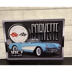 GM Chevrolet 1957 Corvette Embossed Metal Tin Sign Wall Decor 16 3/4 x 12